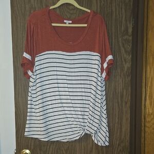 Maurices Rust and White Striped Short Sleeve Tee